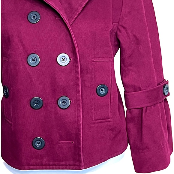 MIX IT Cropped Cotton Double Breasted Jacket Burgundy Size M Women’s EUC - Picture 5 of 9